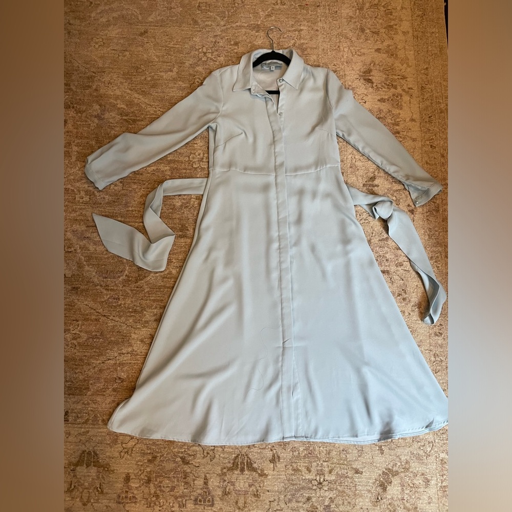 Tuckernuck Women's Aster Dress Long Sleeve Midi Length Light Blue Belt sz XS